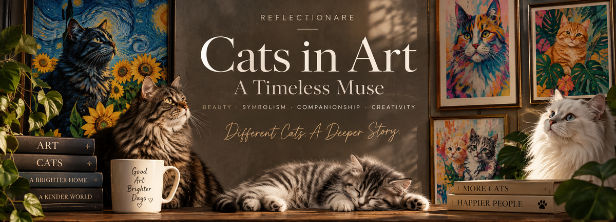 Cats in Art – a timeless muse featuring tabby, white and kitten portraits inspired by classic and modern feline art by Reflectionare