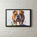 Colorful digital art of a bulldog by Reflectionare, featuring vibrant, abstract colors and a modern artistic style.