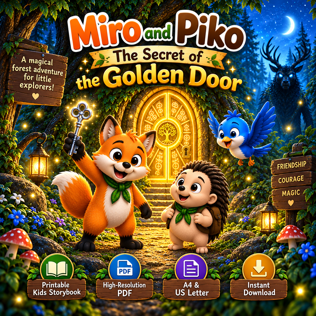 Miro and Piko The Secret of the Golden Door illustrated kids storybook cover