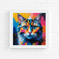 Digital art abstract cat portrait featuring vibrant colors and modern style by Reflectionare.