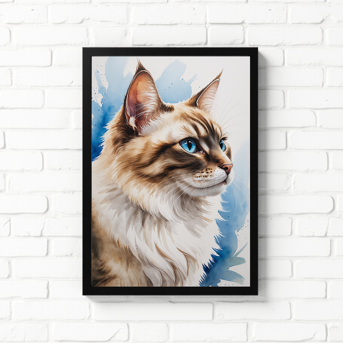 Ragdoll cat watercolor portrait by Reflectionare