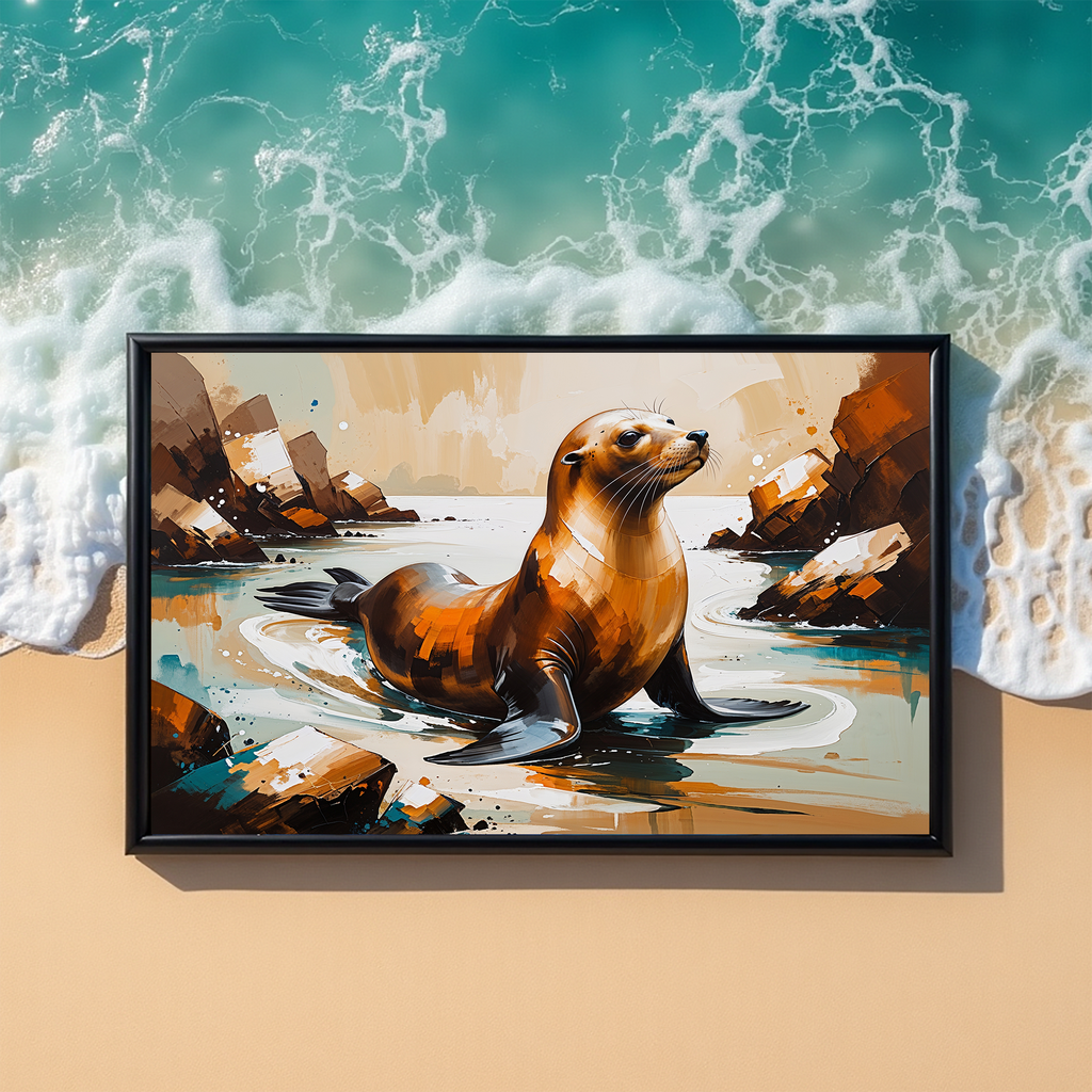 Abstract Sea Lion Coastal Painting Wall Art | Digital Download