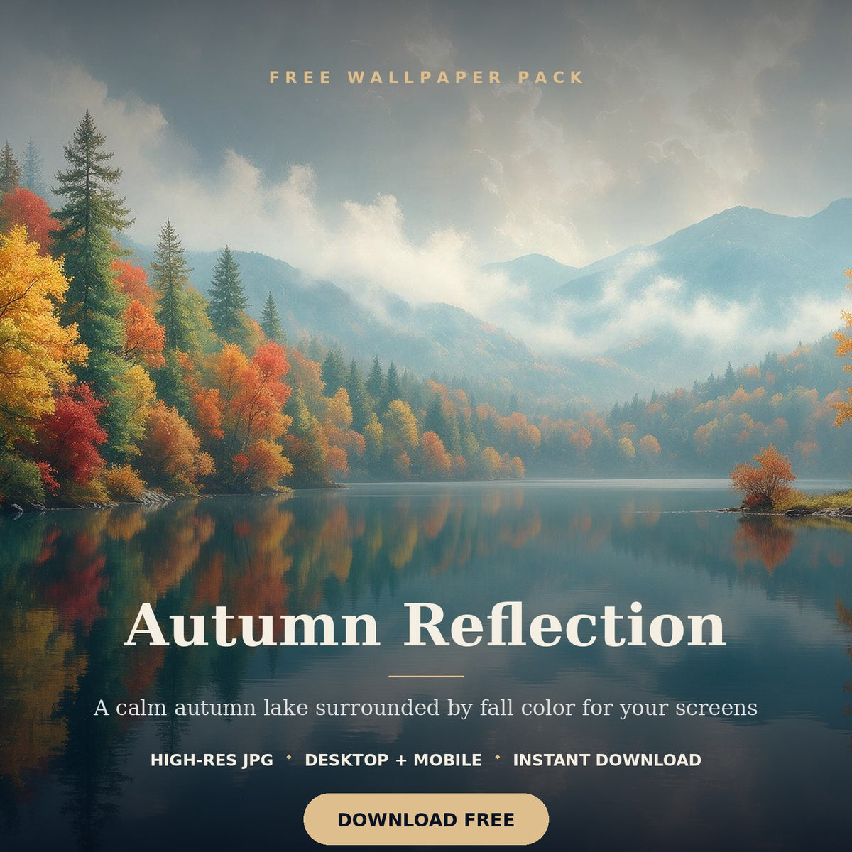 Autumn Reflection forest and mountain lake landscape by Reflectionare