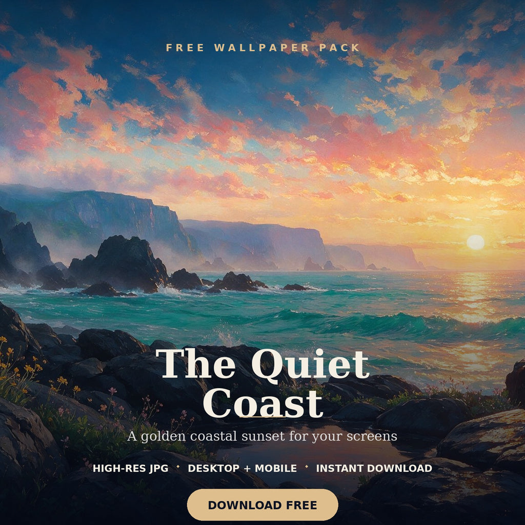 Coastal sunset over the ocean, free 4K digital wallpaper for desktop and mobile