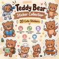 Cute Teddy Bear Stickers PNG Clipart Pack | Digital Download