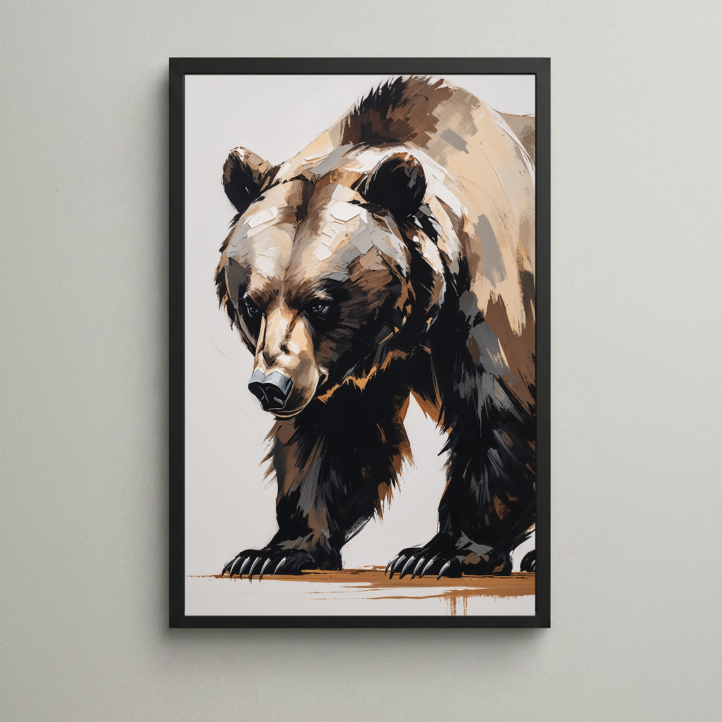 Abstract Bear II digital art print by Reflectionare featuring modern wildlife wall decor with bold, colorful brushstrokes and artistic style.