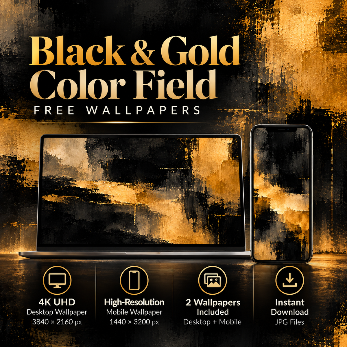 Black & Gold Color Field – Free 4K Wallpaper | Digital Download