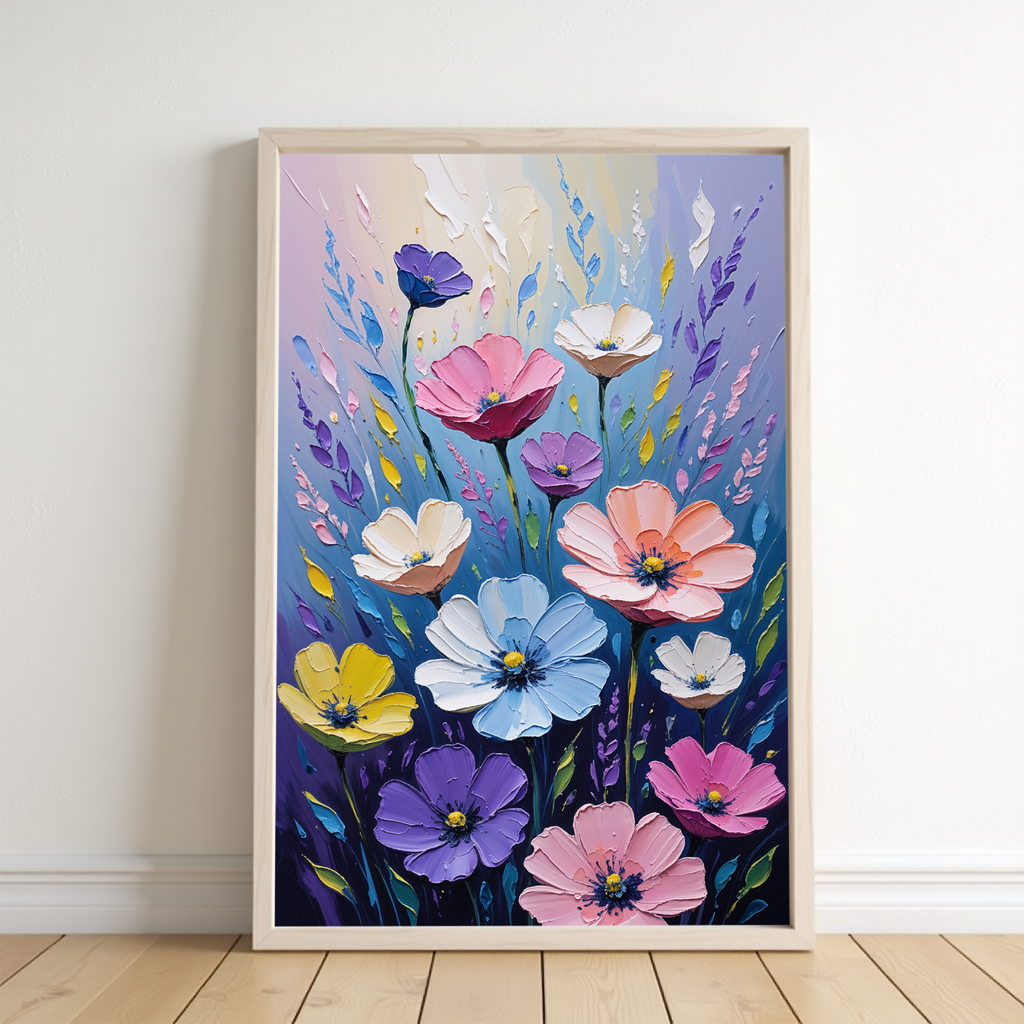 Colorful Impasto Wildflower Bouquet Oil Painting Wall Art
