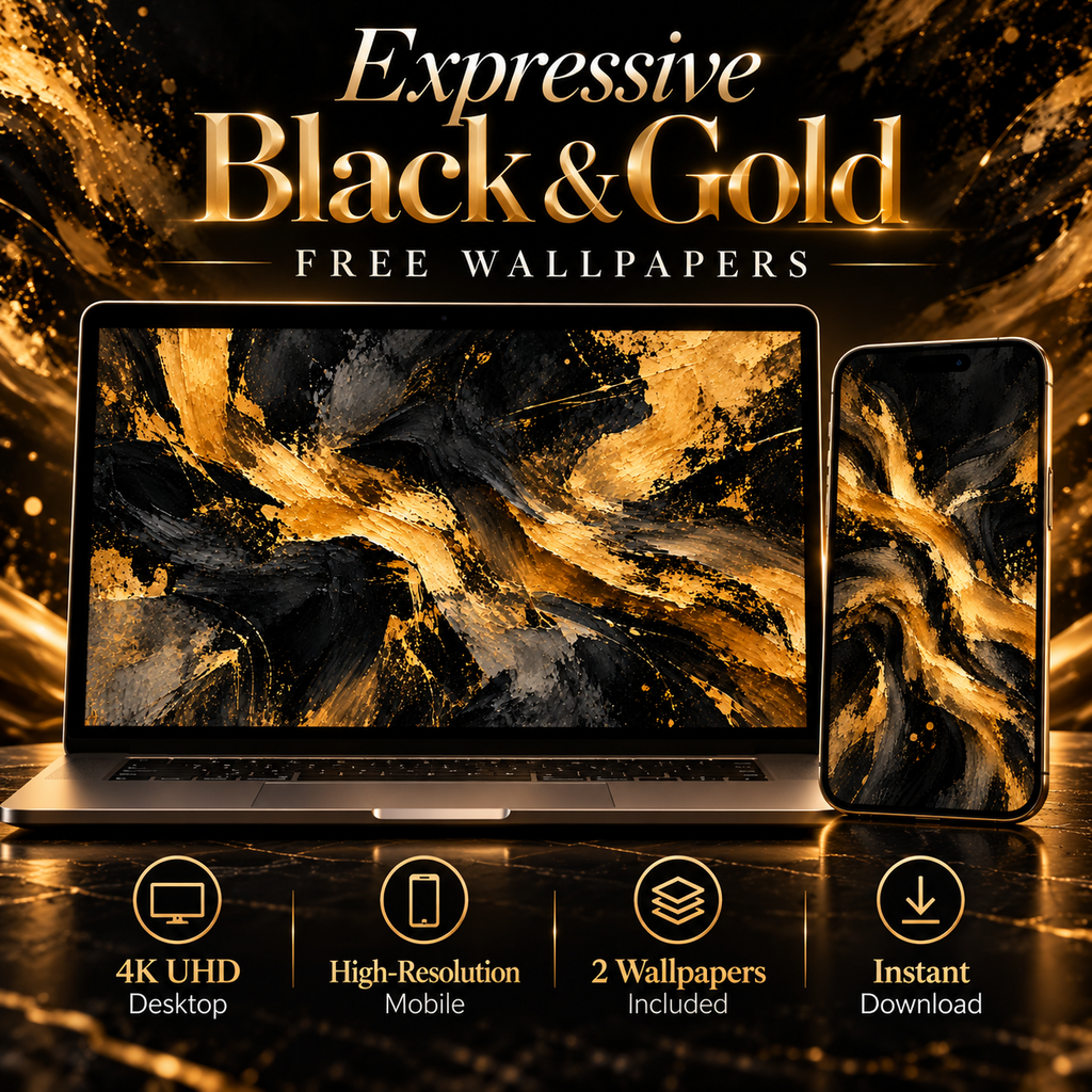 Expressive Black & Gold – Free 4K Wallpaper | Digital Download