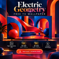 Electric Geometry free TV wallpaper with red, orange and blue 3D arches, spheres, and 4K and 8K download details