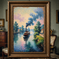 Vintage Steamboat River Painting Wall Art | Digital Download
