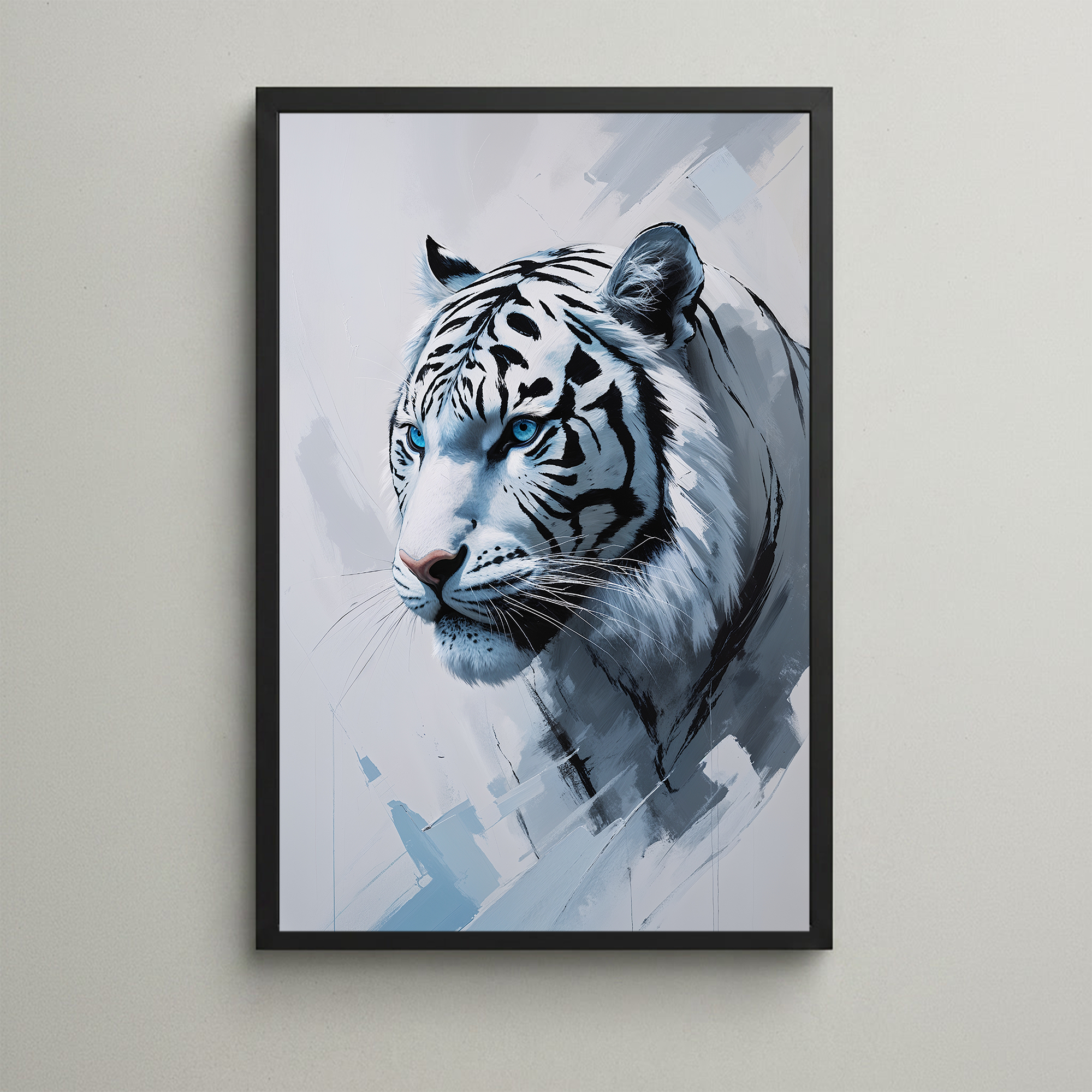 Abstract White Tiger Side Profile Wall Art | Digital Download