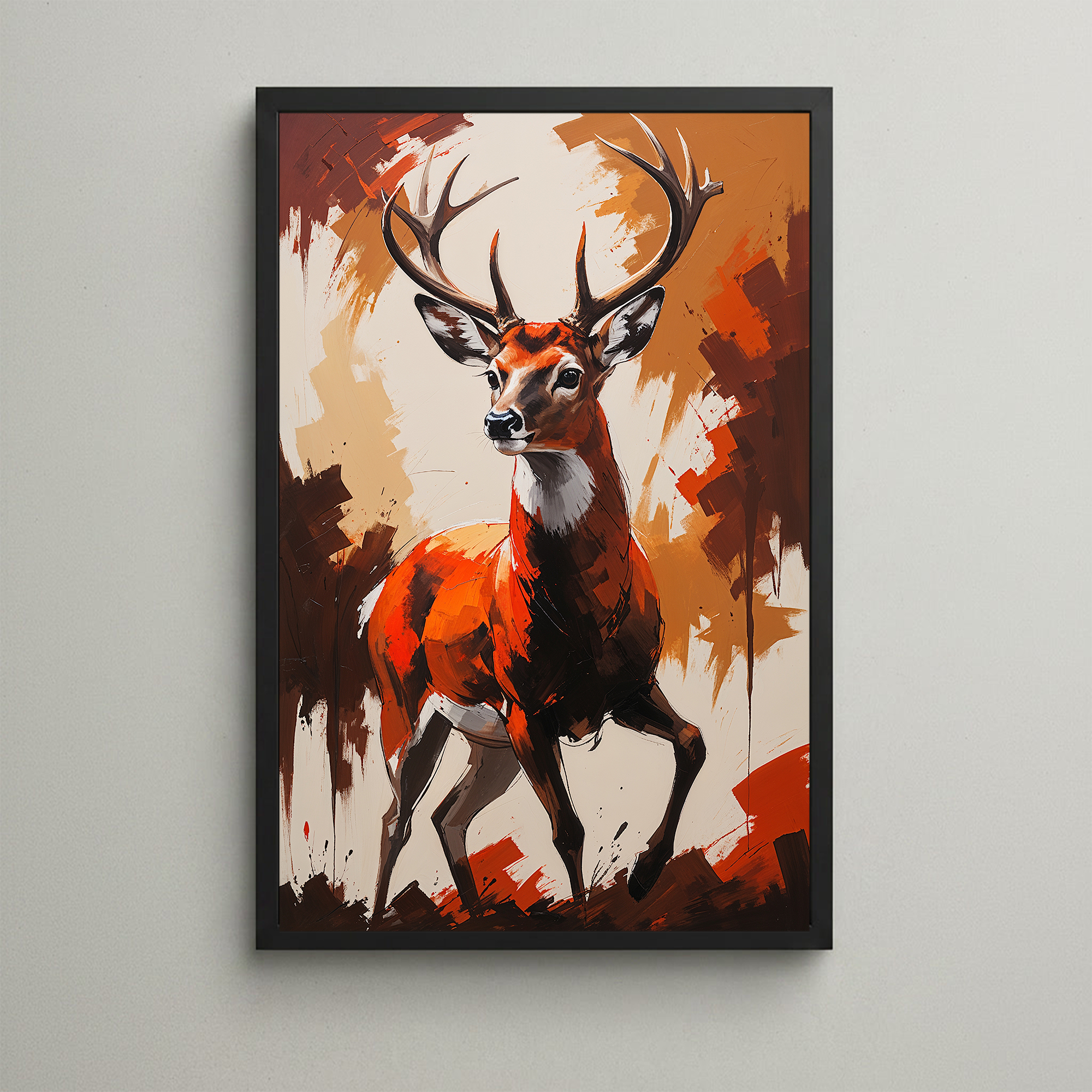 Abstract Red Deer Portrait Wall Art | Digital Download
