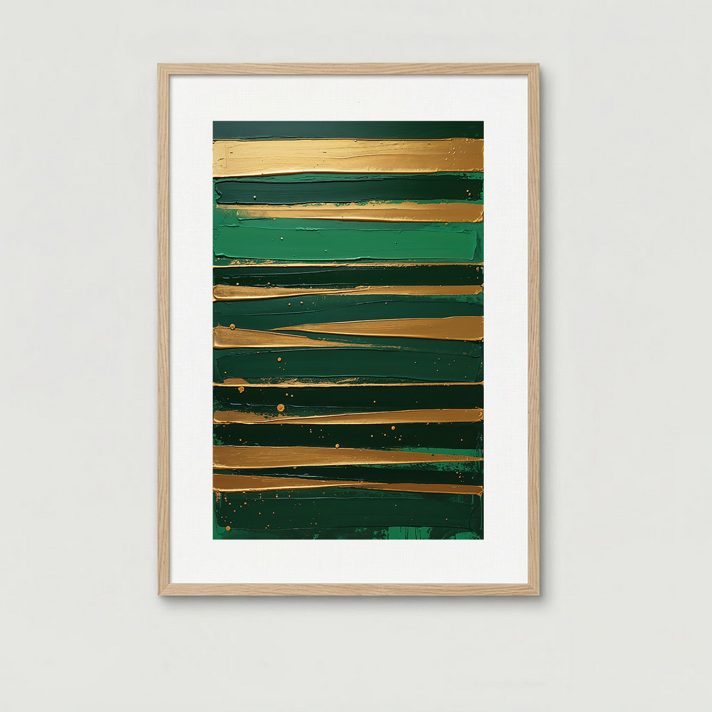 Golden Brushstrokes Green Abstract Wall Art | Digital Download