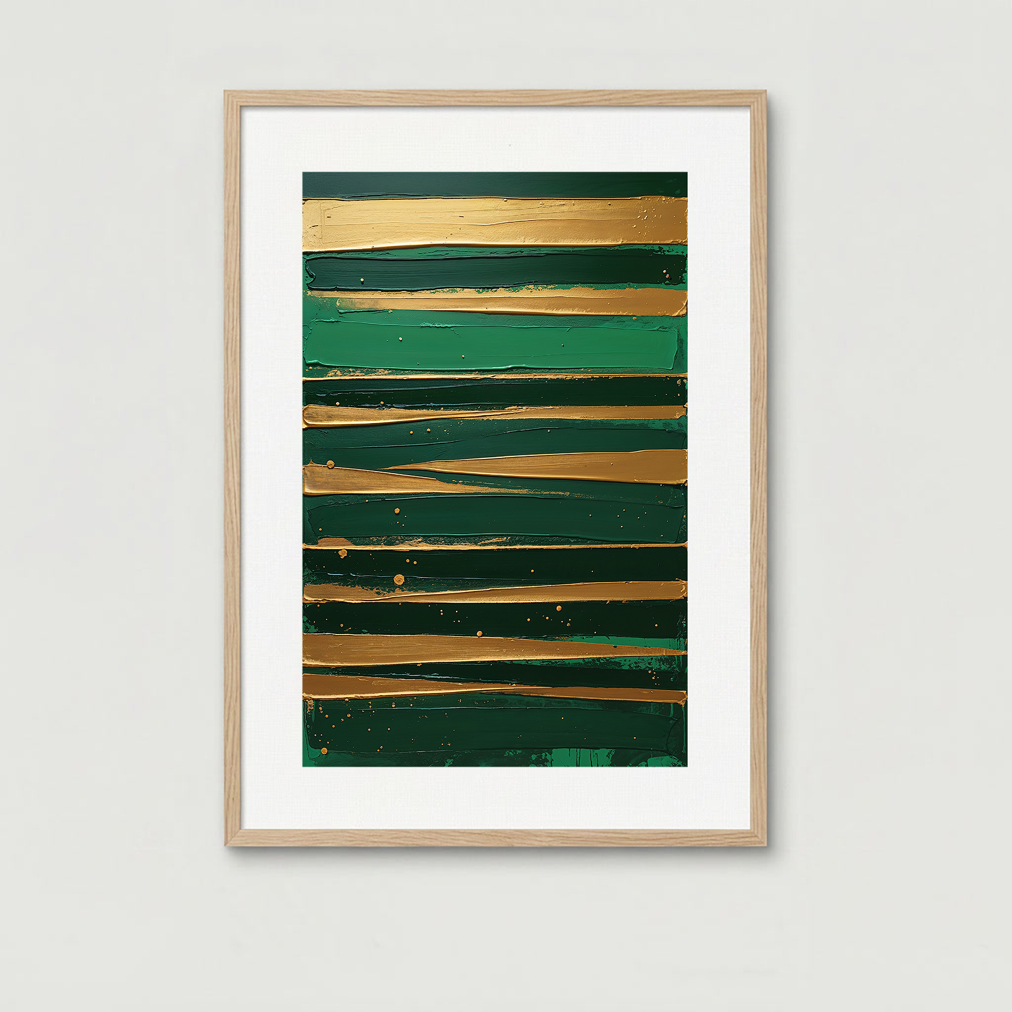 Golden Brushstrokes Green Abstract Wall Art | Digital Download