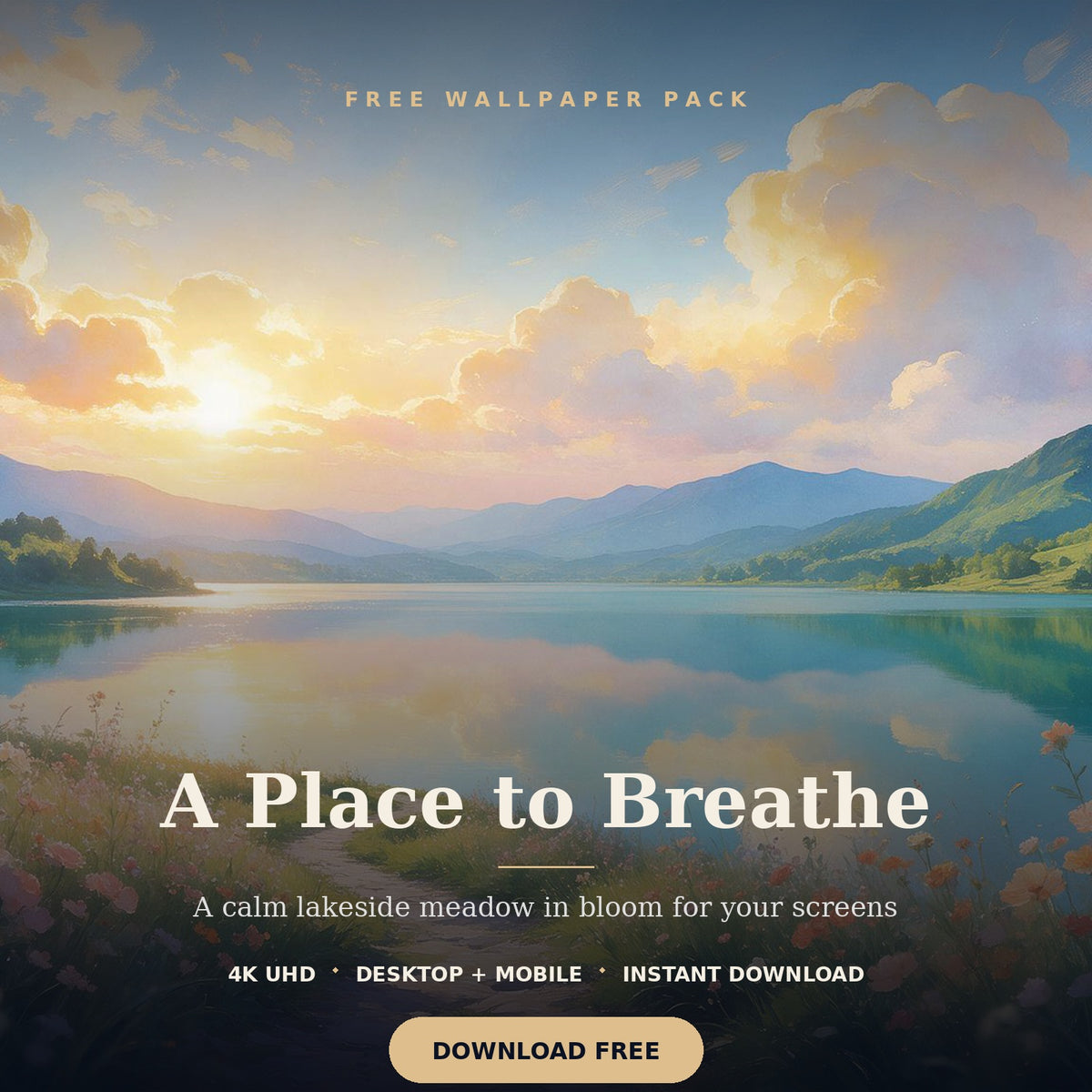 A Place to Breathe peaceful mountain lake and wildflower landscape by Reflectionare