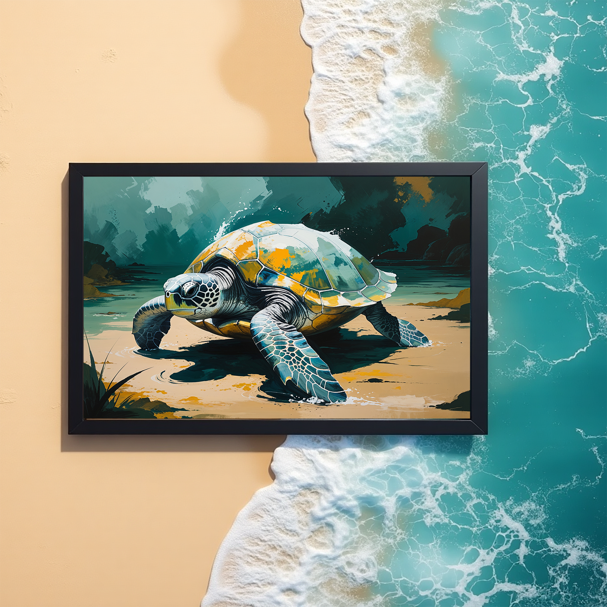 Abstract Sea Turtle Beach Painting Wall Art | Digital Download
