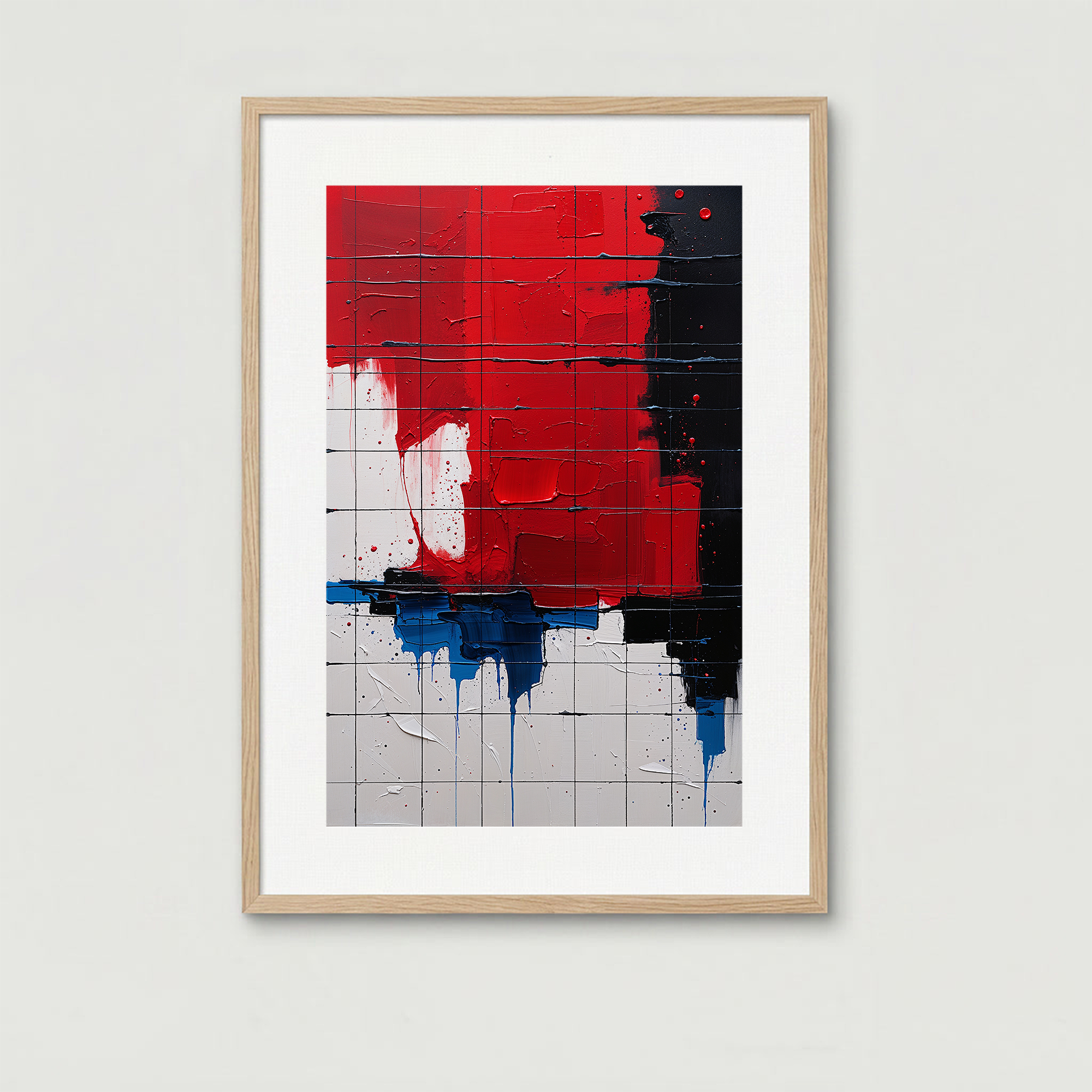 Grid Abstraction Red and Blue Textured Art | Digital Download