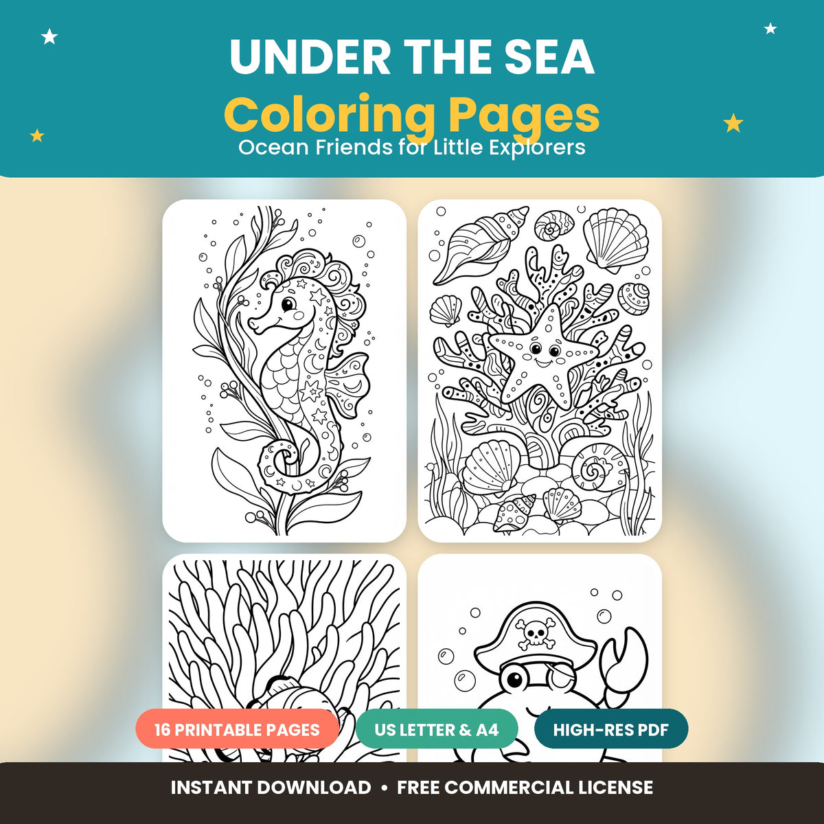 Under the Sea Coloring Pages | Digital Download