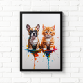 French Bulldog and Kitten Colorful Splash Art Print