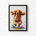 Colorful digital art of a Cocker Spaniel dog, featuring vibrant, abstract colors and artistic details by Reflectionare.