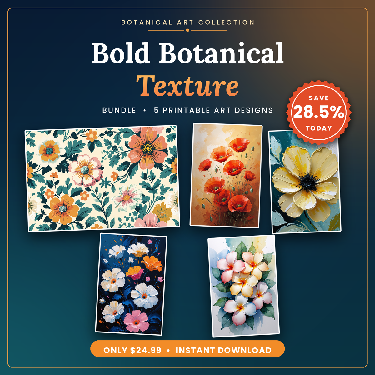 Bold Botanical Texture - 5 Premium Printable Botanical Art Designs Bundle