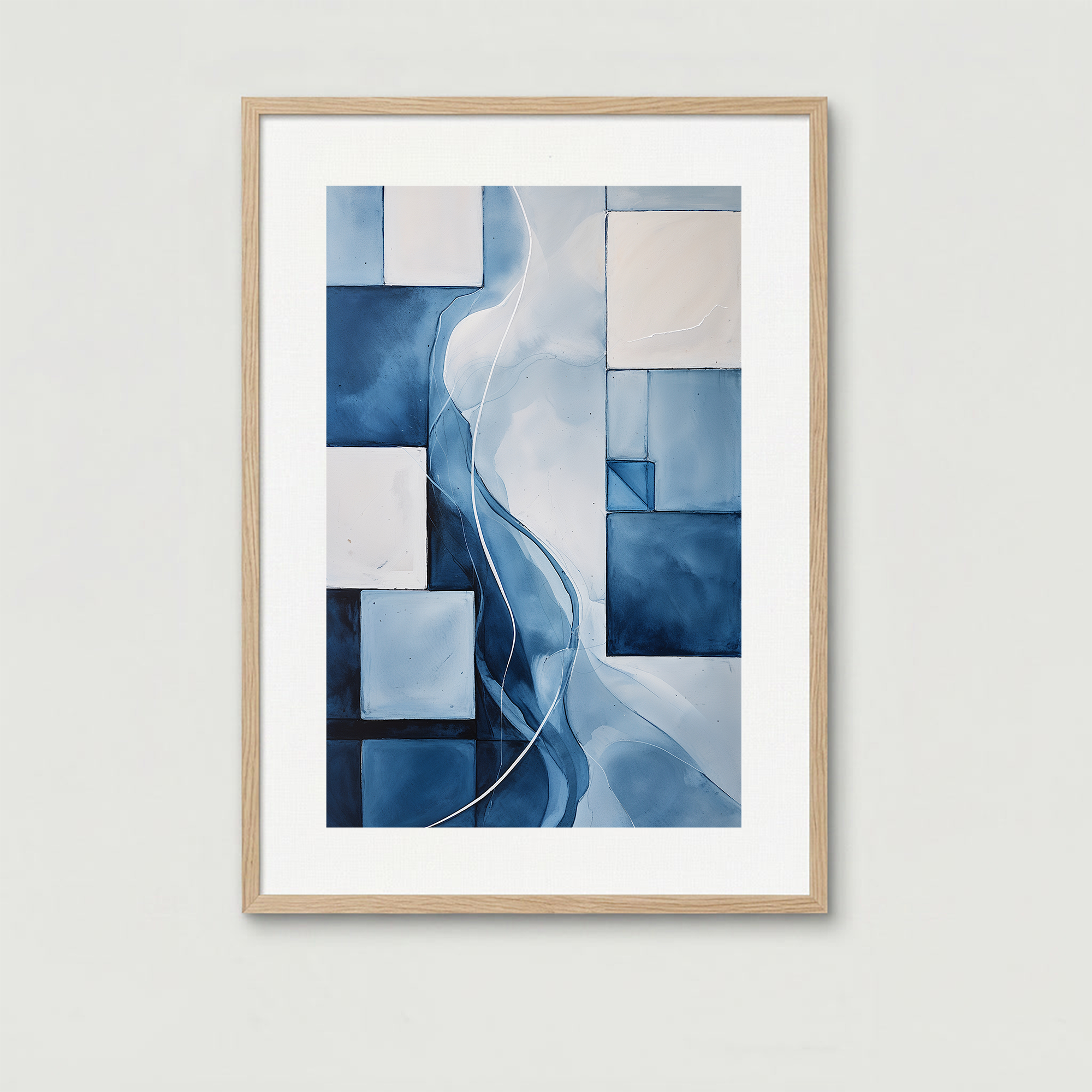 Abstract blue digital art piece titled "Current" by Reflectionare featuring flowing blue and white currents in a modern design.