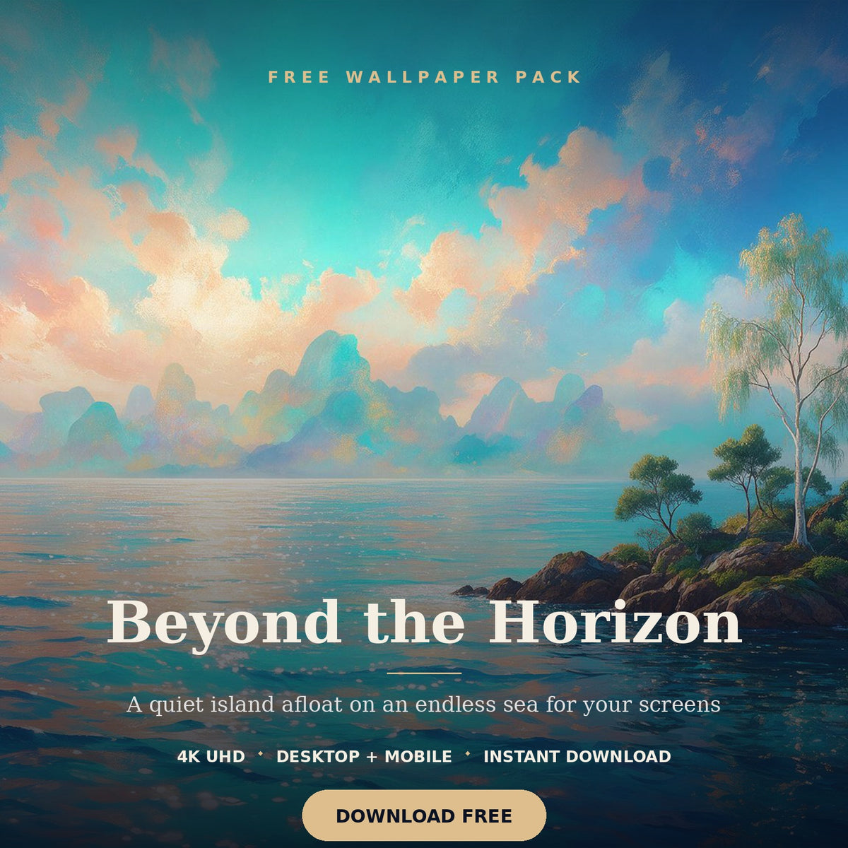 Beyond the Horizon dreamlike pastel ocean and island landscape by Reflectionare