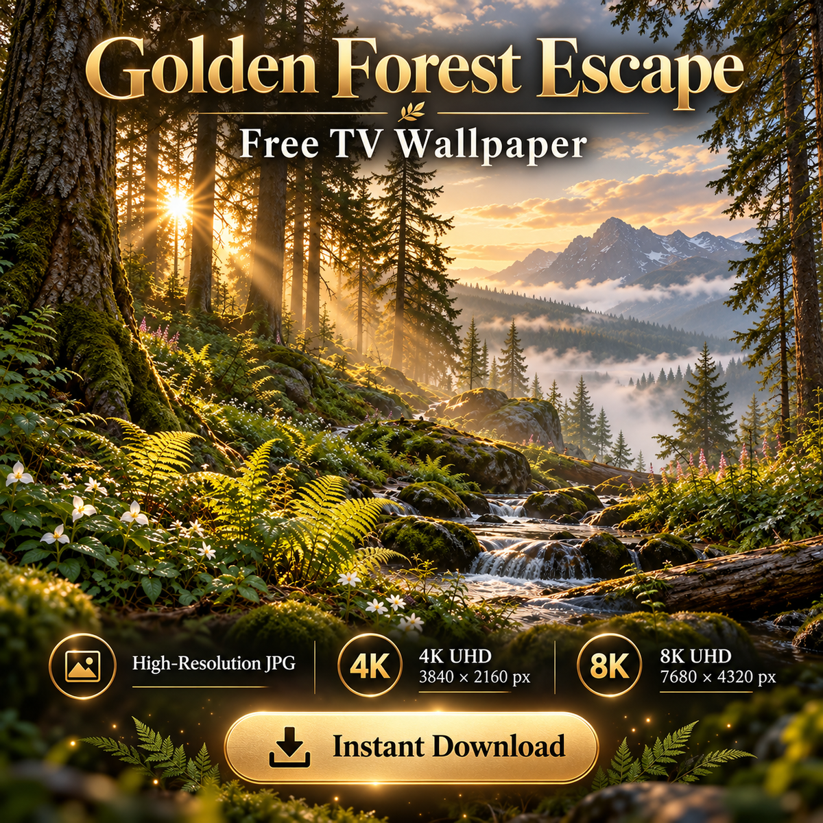 Golden Forest Escape – Free 4K & 8K TV Wallpaper