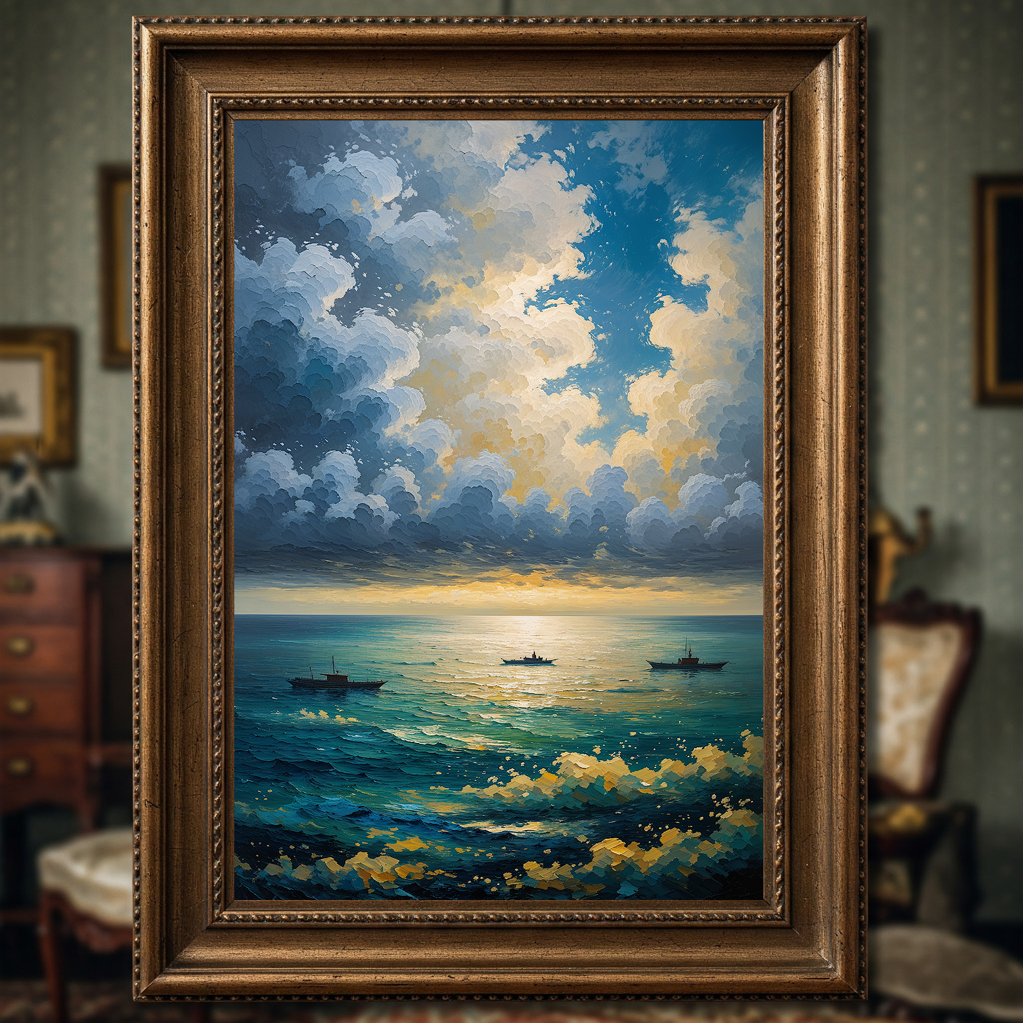 Vintage Naval Horizon Wall Art Print | Impressionist Ocean Decor