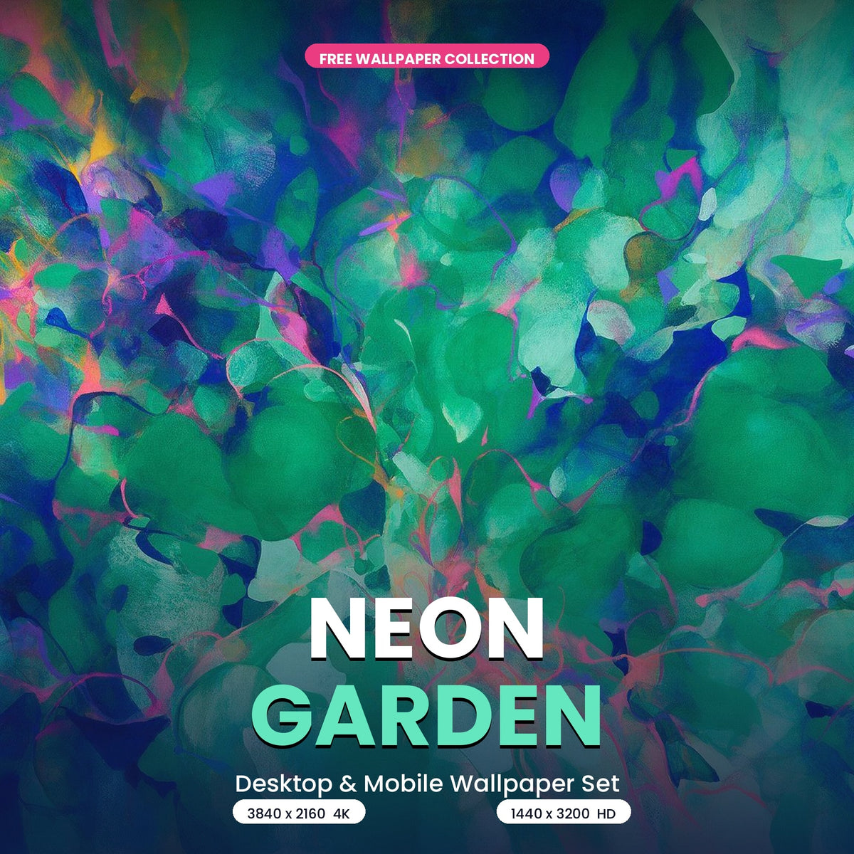 Neon Garden 4K wallpaper with luminous green and magenta botanical forms