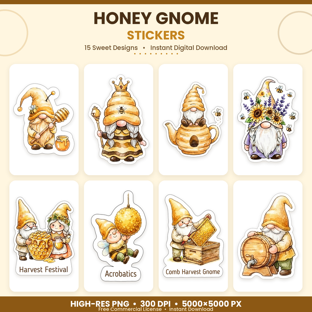 Honey Gnome Stickers Printable Cute PNG