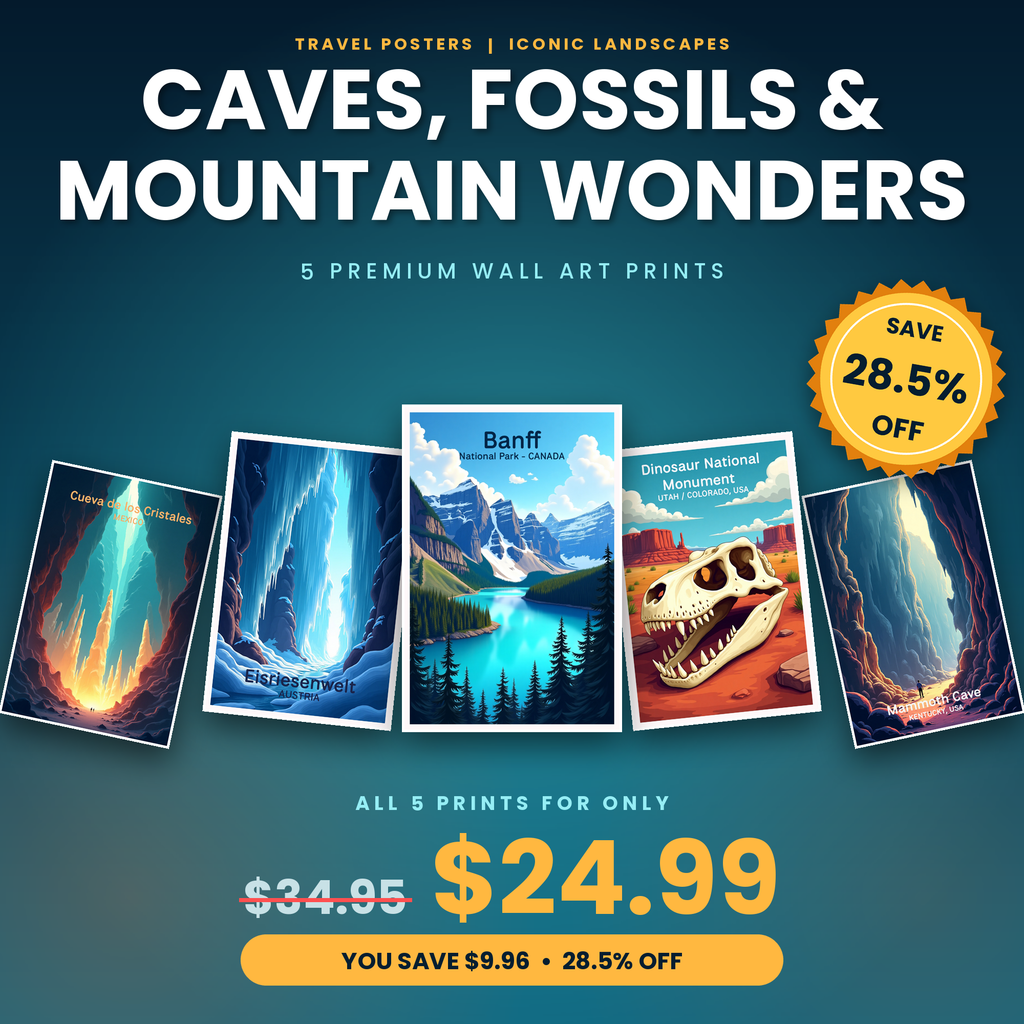 Caves, Fossils & Mountain Wonders - 5 Premium Wall Art Prints Bundle