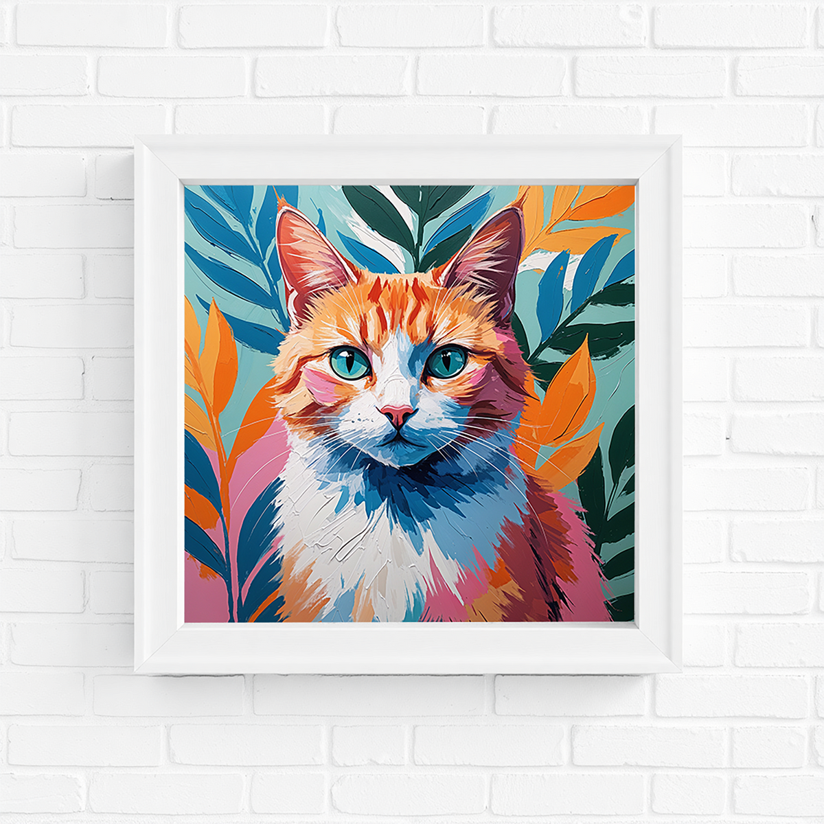 Colorful ginger cat in tropical jungle painting by Reflectionare