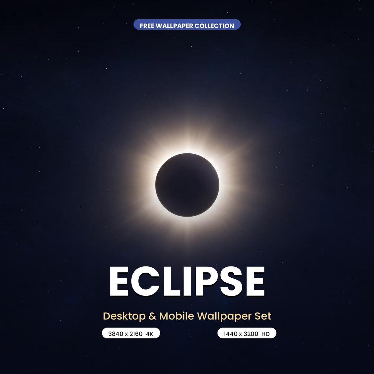 Eclipse free wallpaper set featuring a dark solar eclipse surrounded by a glowing corona