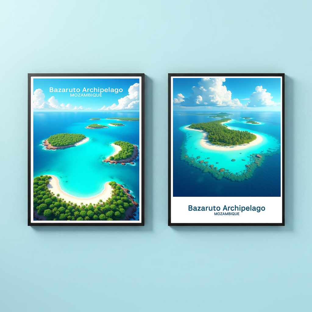 Digital art of the Bazaruto Archipelago by Reflectionare, showcasing vibrant island scenery and turquoise waters.