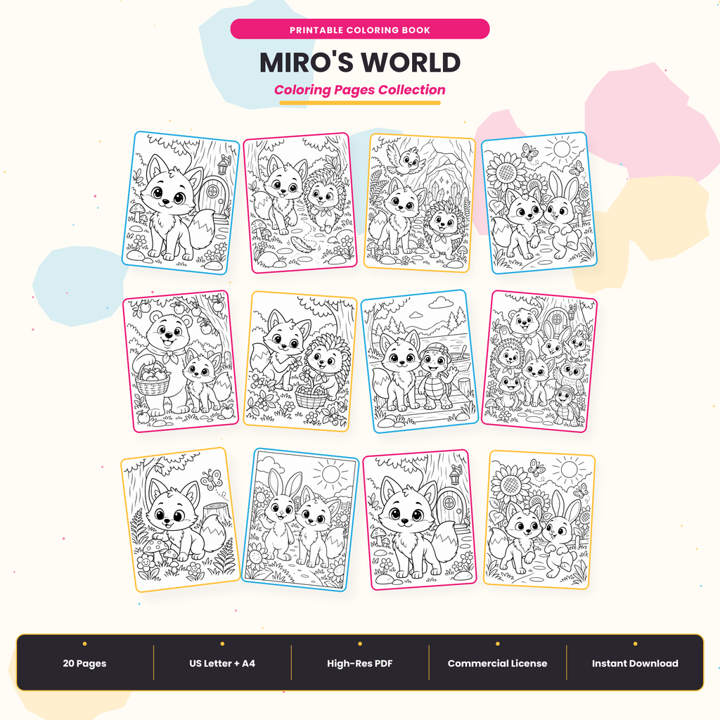 Miro's World coloring pages printable PDF bundle preview