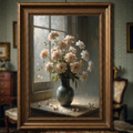 Vintage floral still life digital art by Reflectionare featuring an elegant flower bouquet in a vase wall art print.