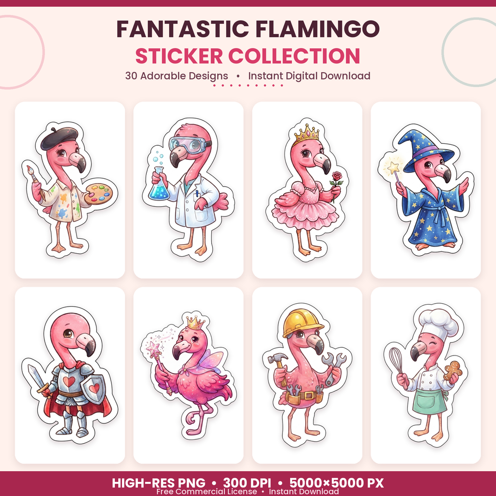 Fantastic Flamingo Stickers Printable Cute PNG