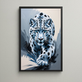 Abstract snow leopard digital art print by Reflectionare, modern wildlife wall decor featuring a stylized snow leopard design.