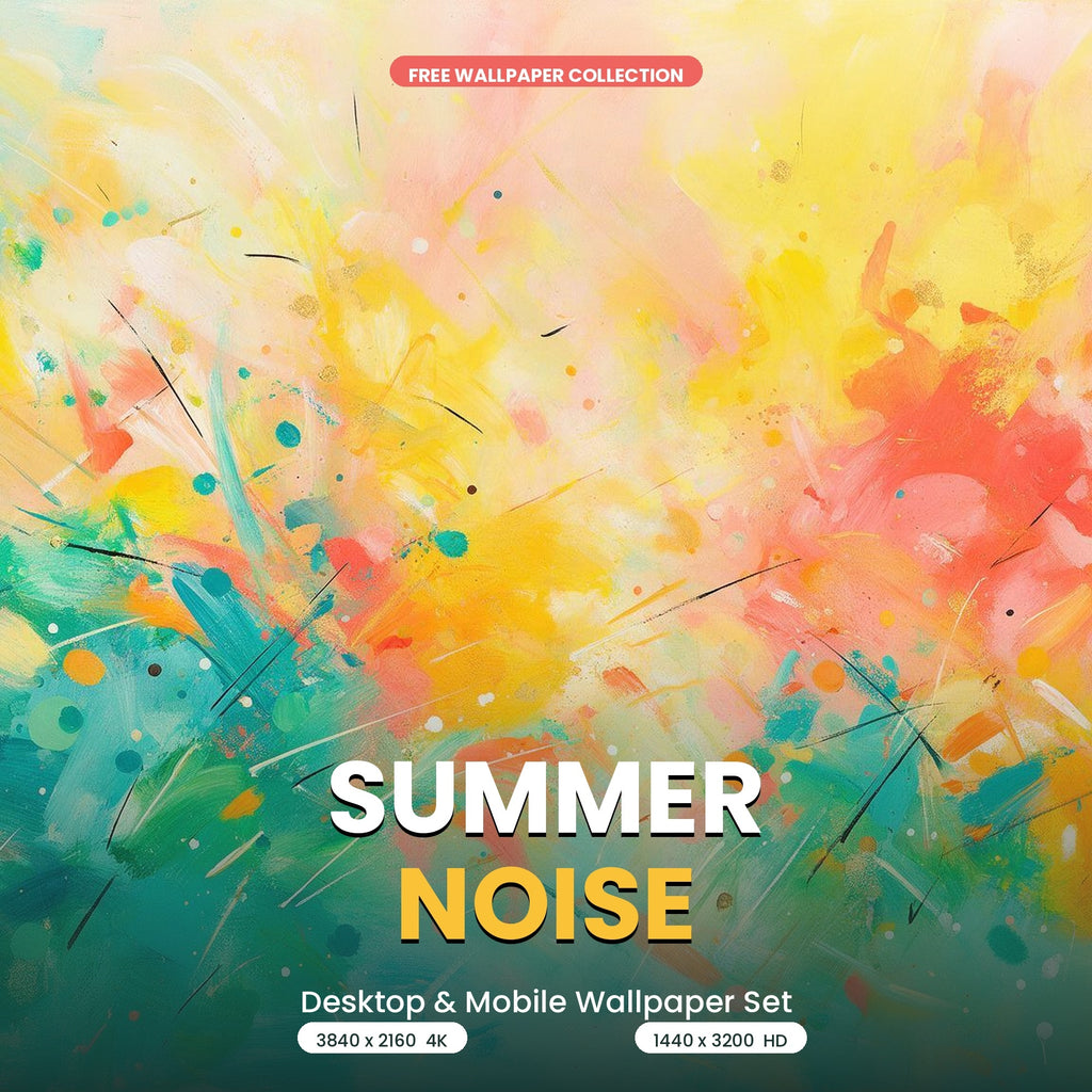 Summer Noise abstract wallpaper with yellow, coral, turquoise and white paint splashes