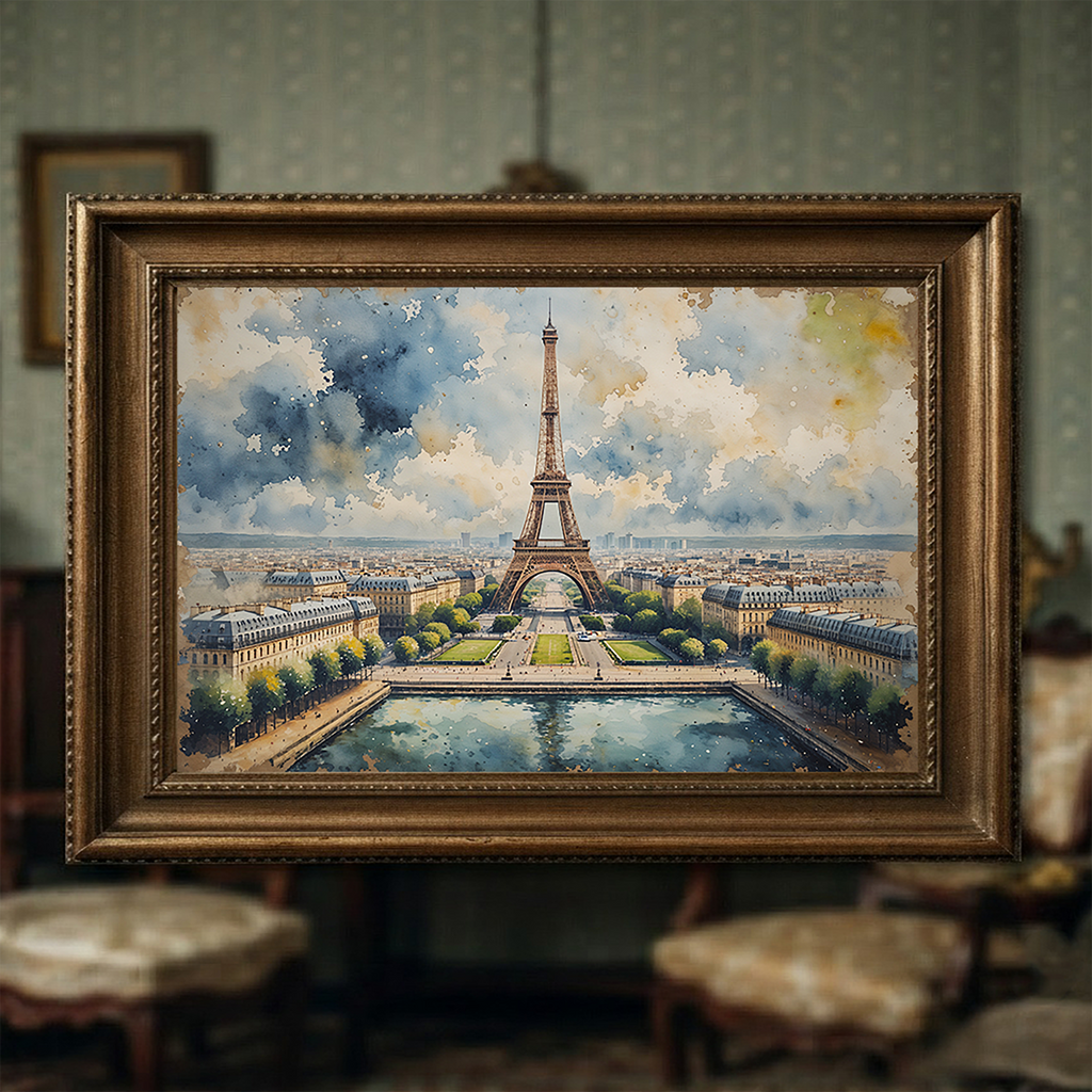 Eiffel Tower Paris Watercolor Wall Art | Digital Download
