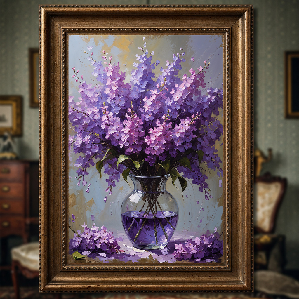 Vintage Lilac Bloom Wall Art Print | Impressionist Floral Decor