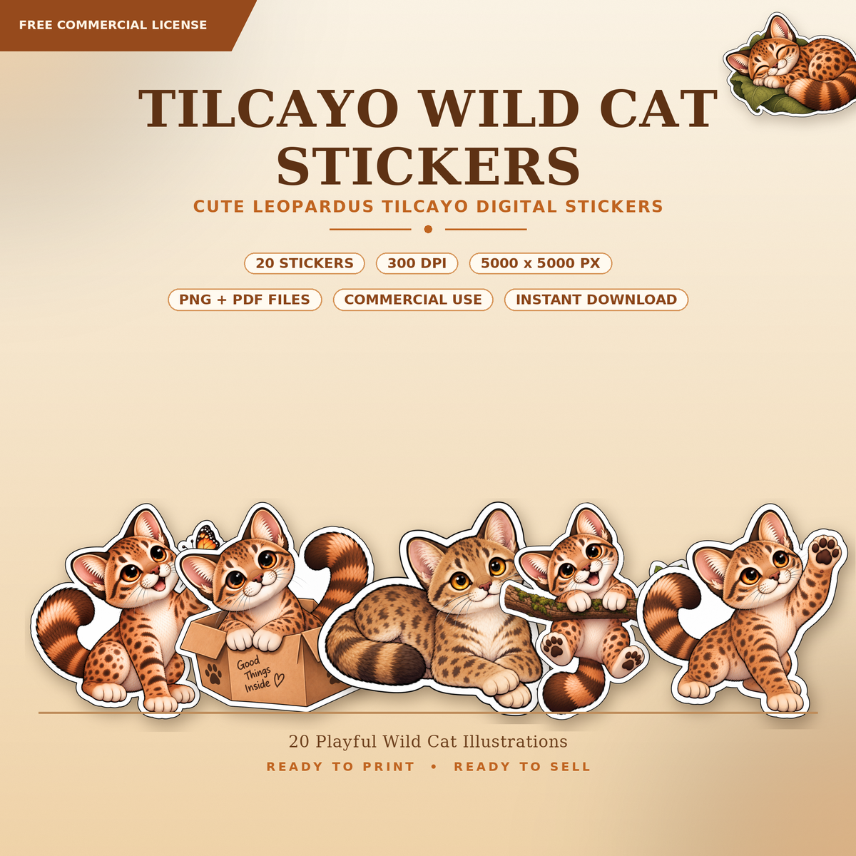 Cute Tilcayo wild cat sticker PNG pack product preview
