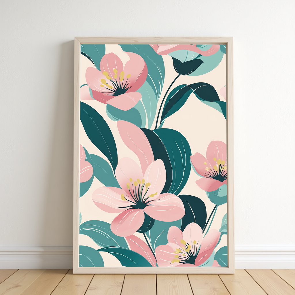 Soft Pink Pastel Floral Pattern Wall Art