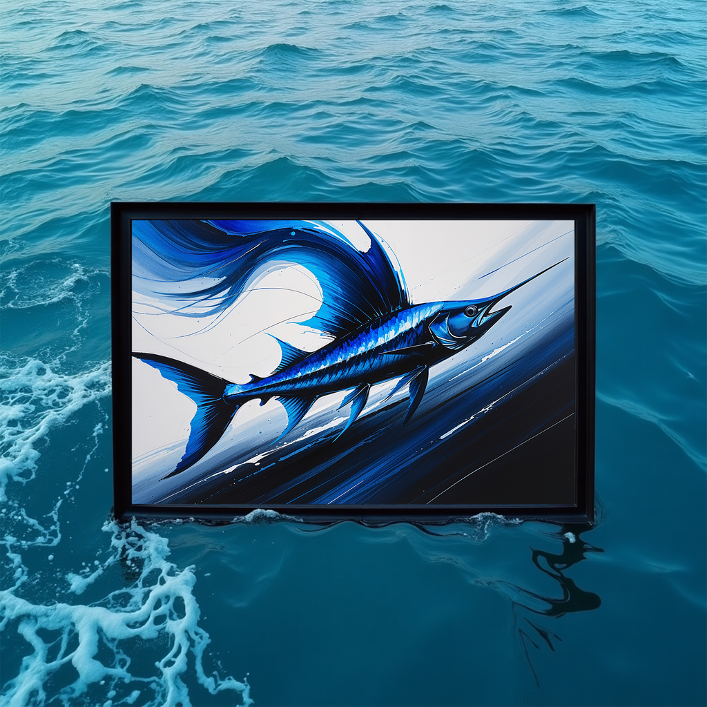 Abstract Blue Sailfish Painting Wall Art | Digital Download