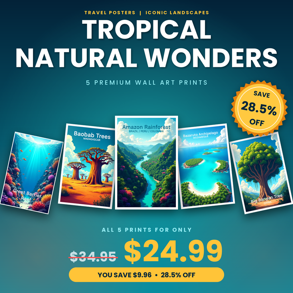 Tropical Natural Wonders - 5 Premium Wall Art Prints Bundle