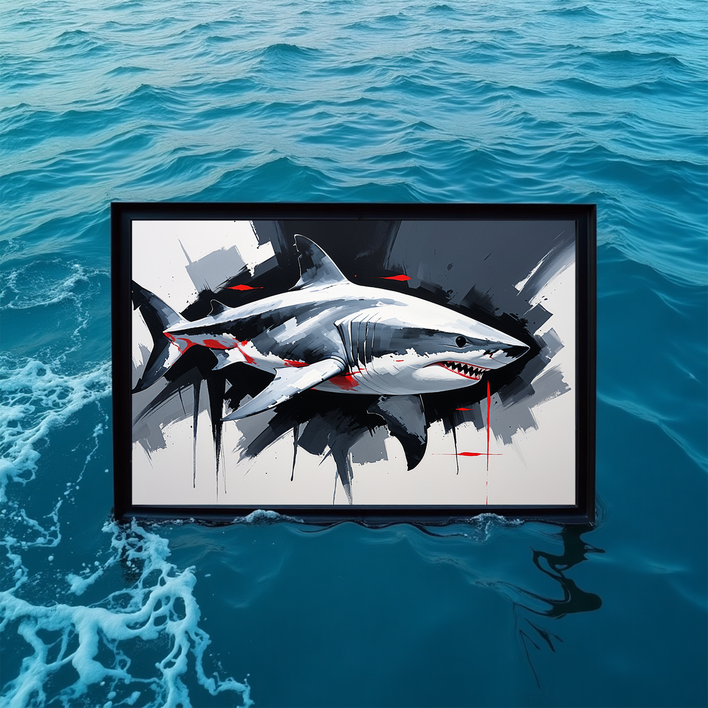 Dynamic Great White Shark Painting Wall Art | Digital Download