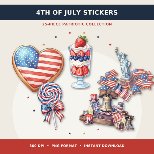 4th of July Stickers Printable Patriotic Clip Art