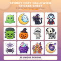 Spooky Cozy Halloween Sticker Sheet - 30 PNG Clipart Pack